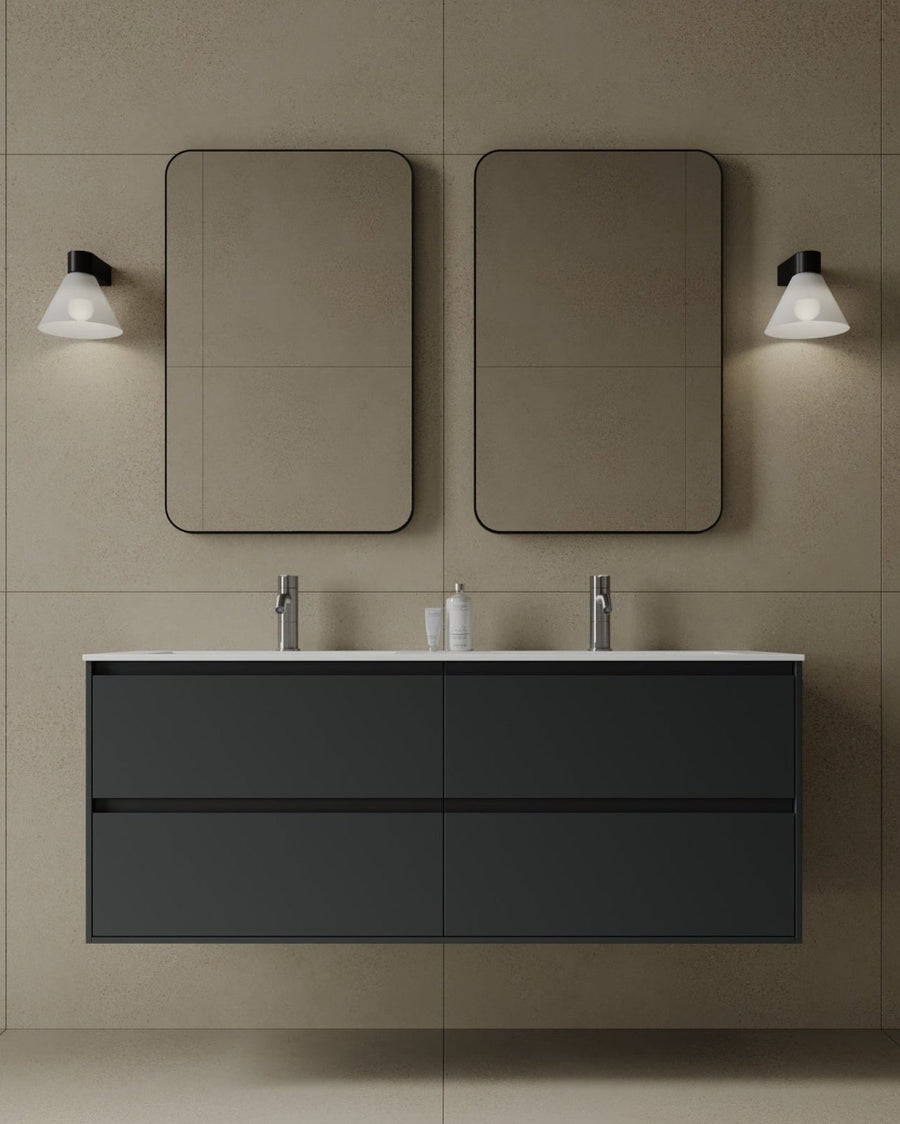 55" Wall-Mounted MDF Vanity with Solid Surface Countertop