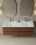 59" Wall-Mounted Wood Veneer Vanity With Solid Surface Basin