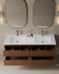 59" Wall-Mounted Wood Veneer Vanity With Solid Surface Basin
