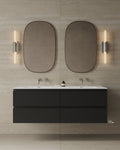 59" Wall-Mounted Wood Veneer Vanity With Solid Surface Basin