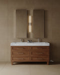 60" Freestanding Wood Veneer Vanity with Carrara Marble Countertop