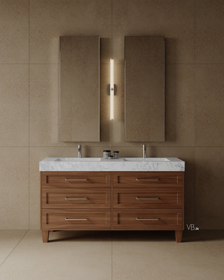 60" Freestanding Wood Veneer Vanity with Carrara Marble Countertop