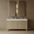 60" Freestanding Wood Veneer Vanity with Carrara Marble Countertop