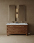 60" Freestanding Wood Veneer Vanity with Carrara Marble Countertop