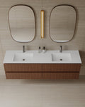 72" Wall-Mounted Wood Veneer Vanity With Solid Surface Basin