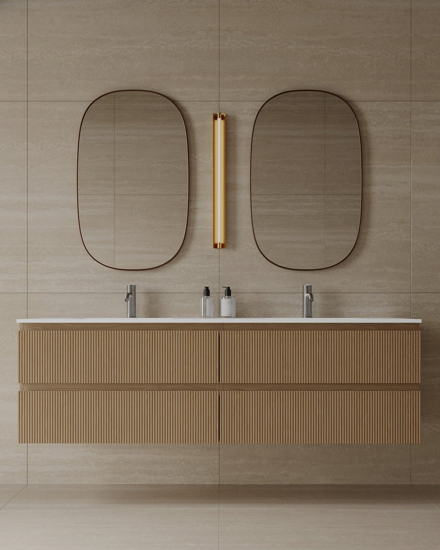 72" Wall-Mounted Wood Veneer Vanity With Solid Surface Basin