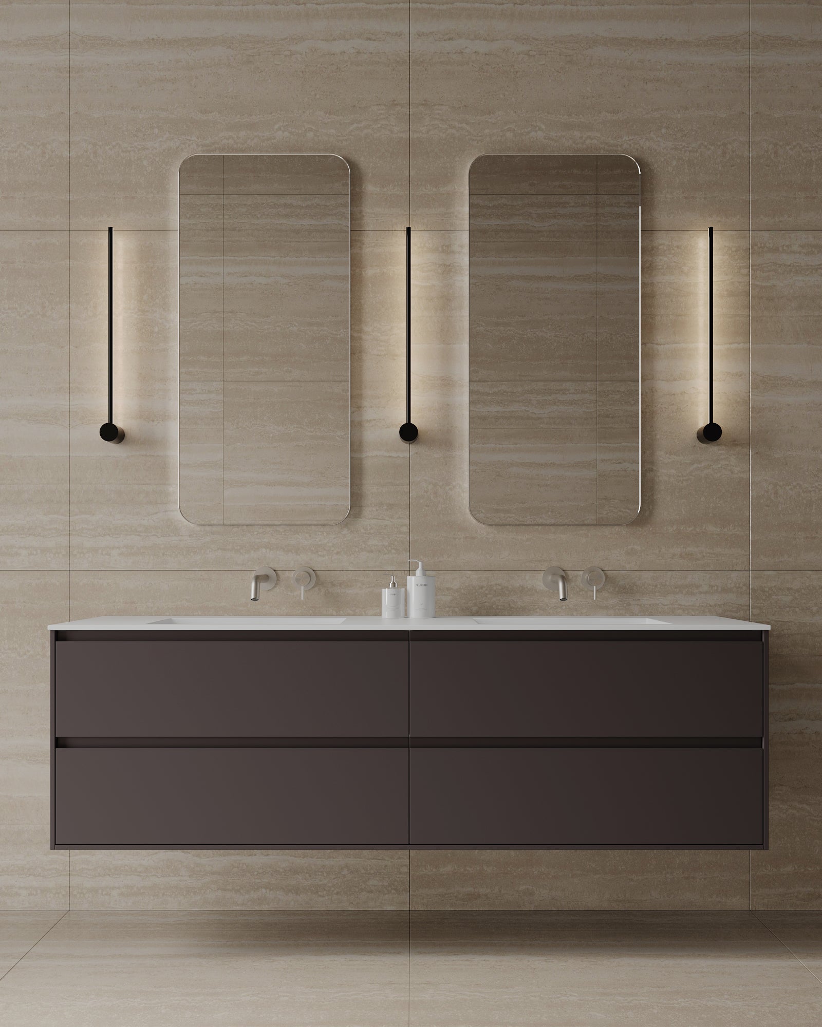 71" Wall-Mounted MDF Vanity with Solid Surface Countertop
