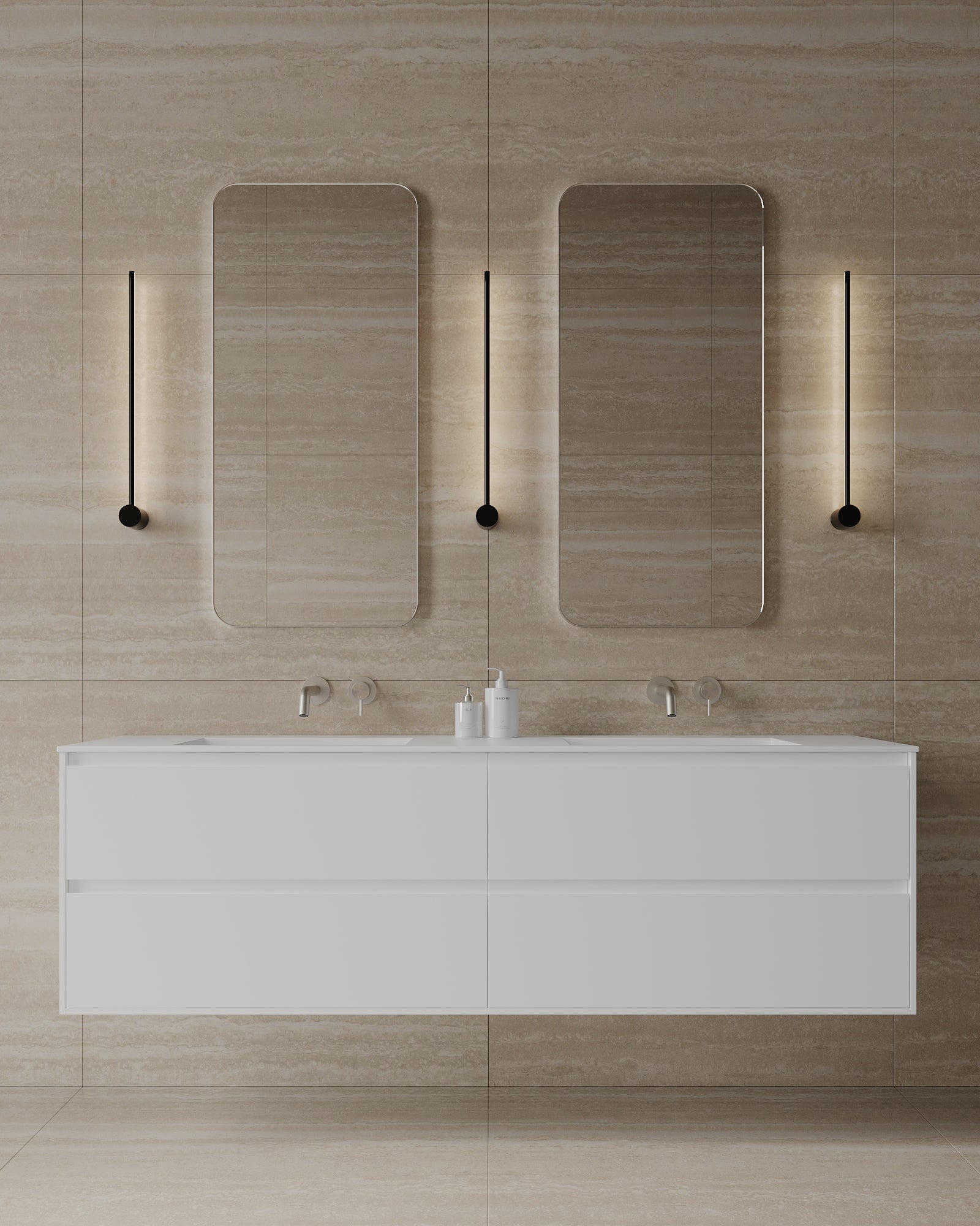71" Wall-Mounted MDF Vanity with Solid Surface Countertop
