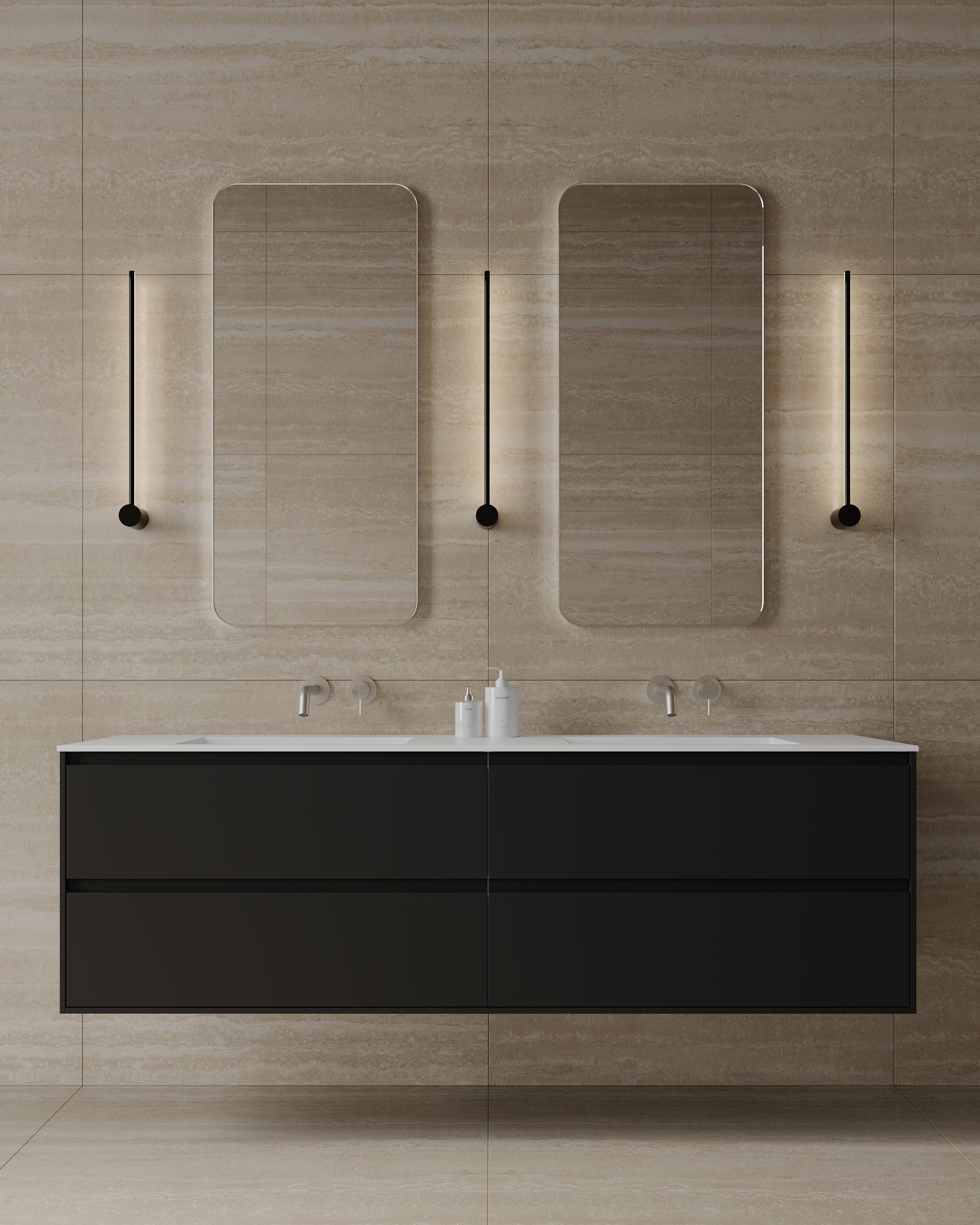 71" Wall-Mounted MDF Vanity with Solid Surface Countertop