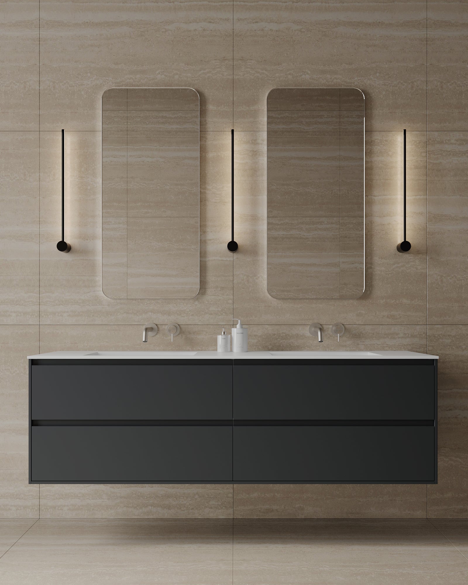 71" Wall-Mounted MDF Vanity with Solid Surface Countertop