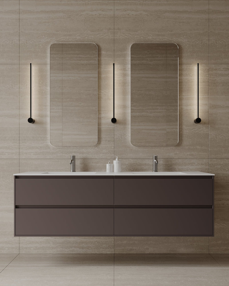 71" Wall-Mounted MDF Vanity with Solid Surface Countertop