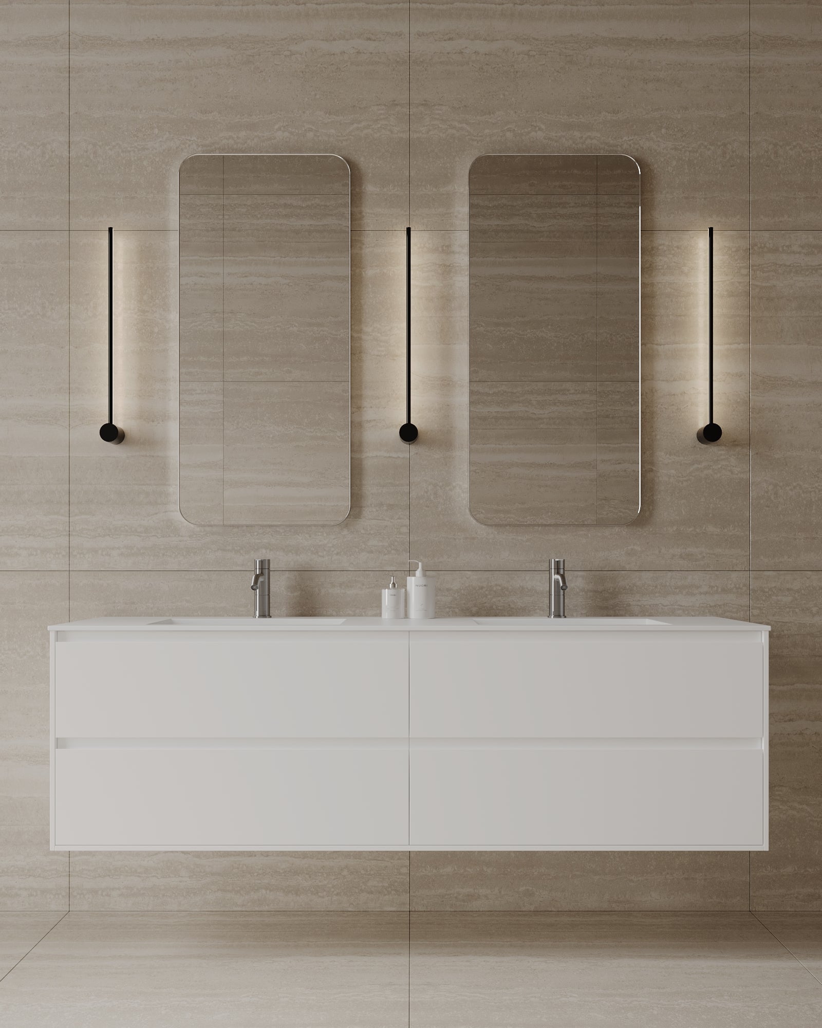 71" Wall-Mounted MDF Vanity with Solid Surface Countertop