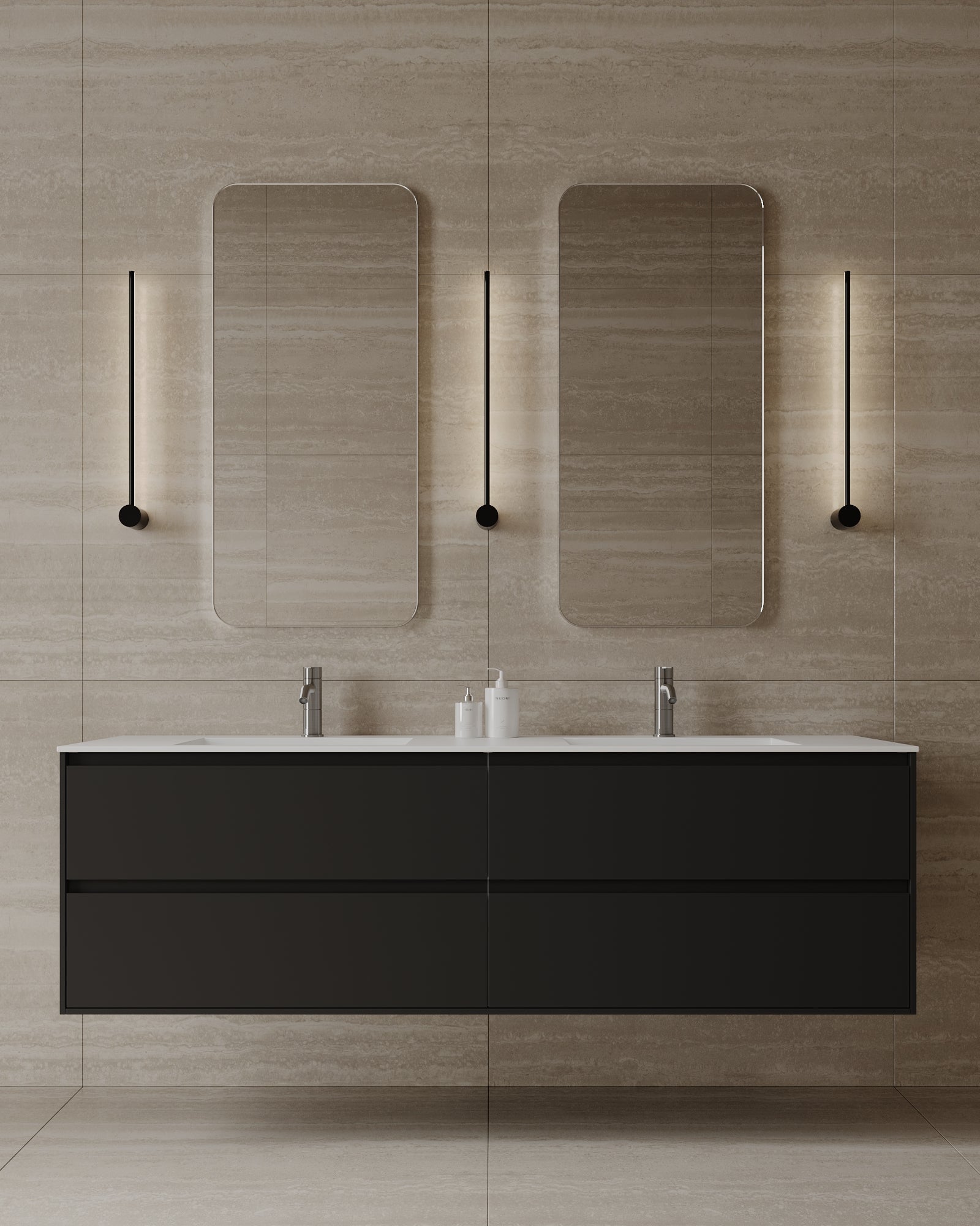 71" Wall-Mounted MDF Vanity with Solid Surface Countertop