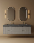 72" Wall-Mounted MDF Fluted Vanity With Porcelain Countertop