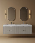 72" Wall-Mounted MDF Fluted Vanity With Porcelain Countertop