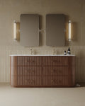 72" Freestanding Wood Veneer Vanity With Marble Countertop