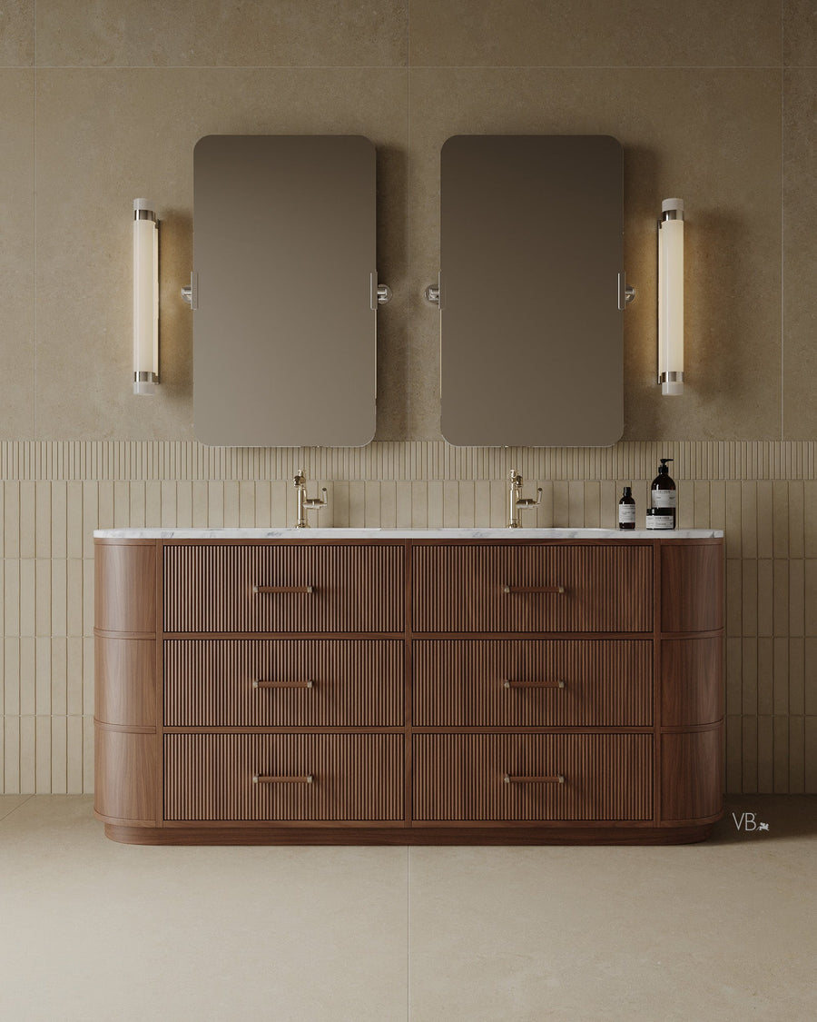 72" Freestanding Wood Veneer Vanity With Marble Countertop