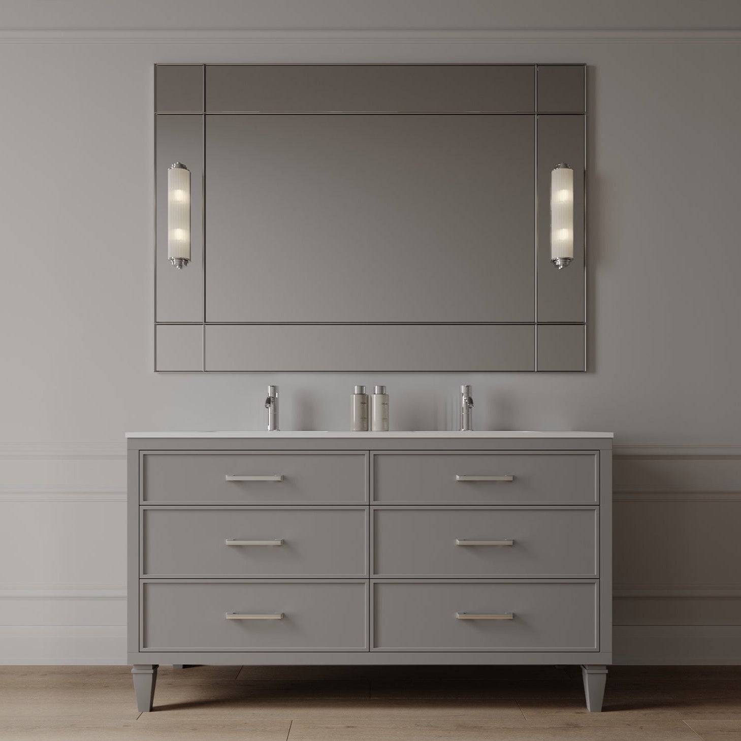 60" Freestanding Transitional Vanity with Quartz Countertop