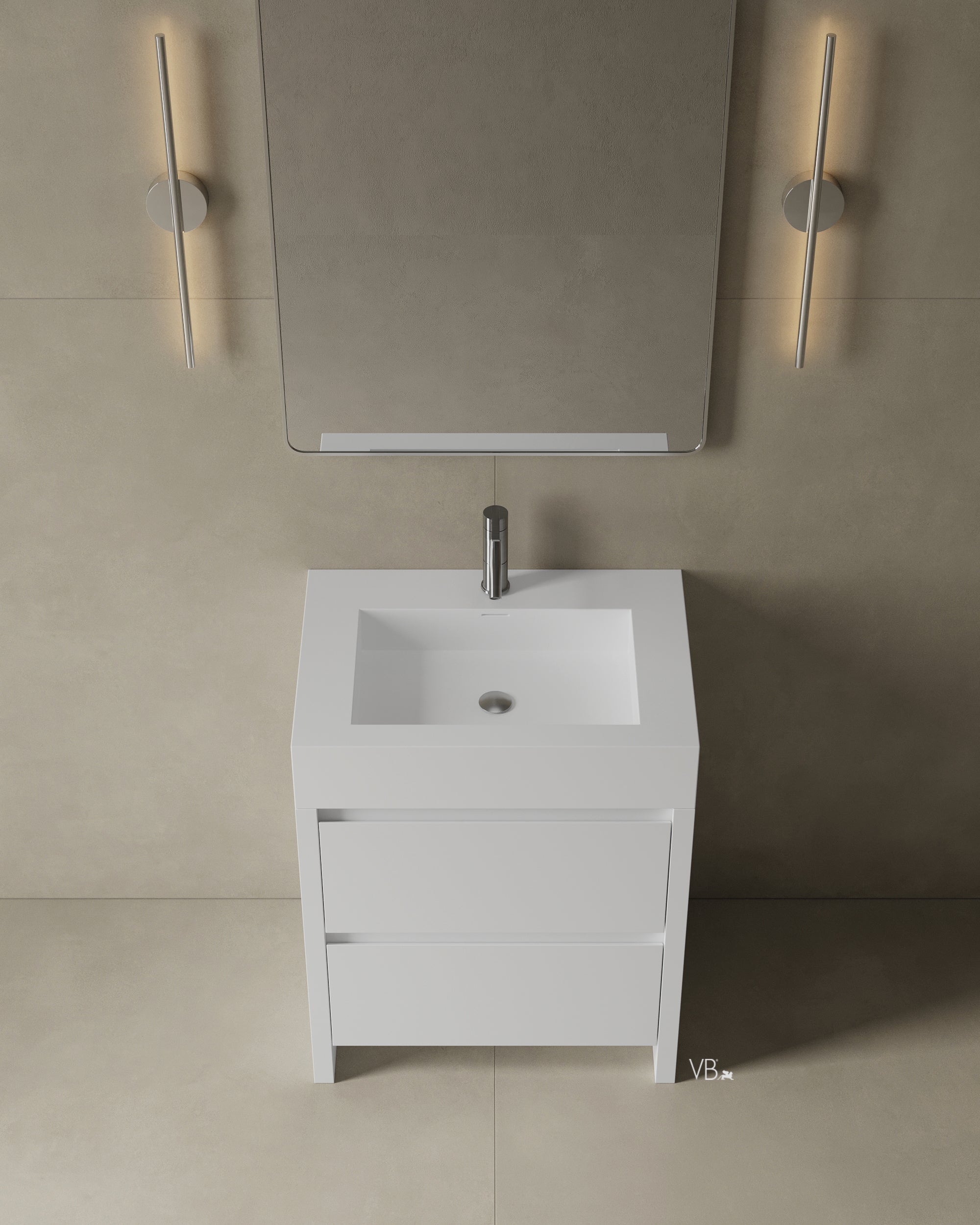 28" Freestanding Melamine Vanity With Solid Surface Basin