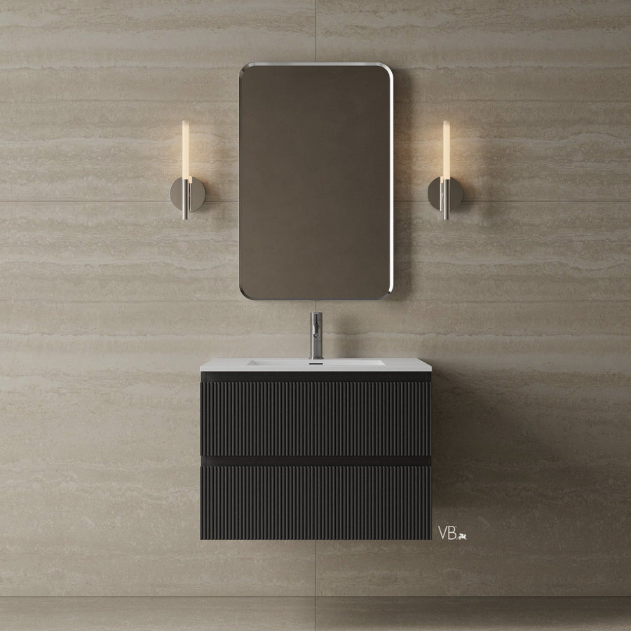 30" Wall-Mounted Wood Veneer Vanity With Solid Surface Basin