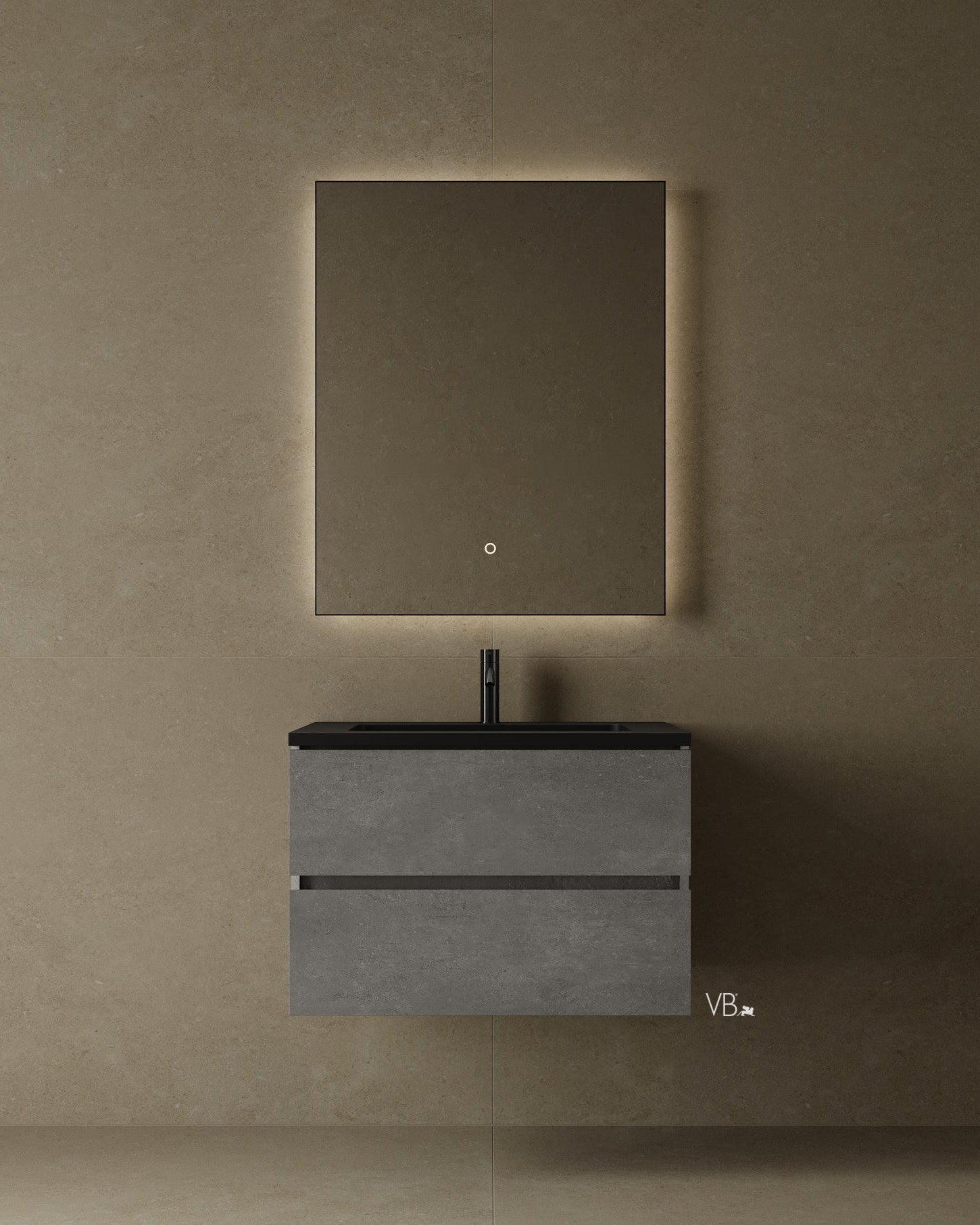 30" Wall Mounted Vanity With Black Countertop & Sink