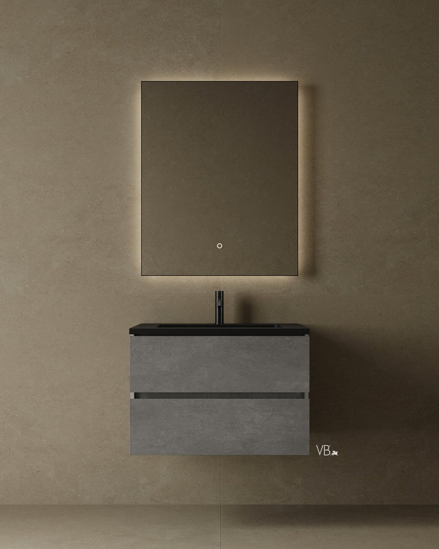 30" Wall Mounted Vanity With Black Countertop & Sink