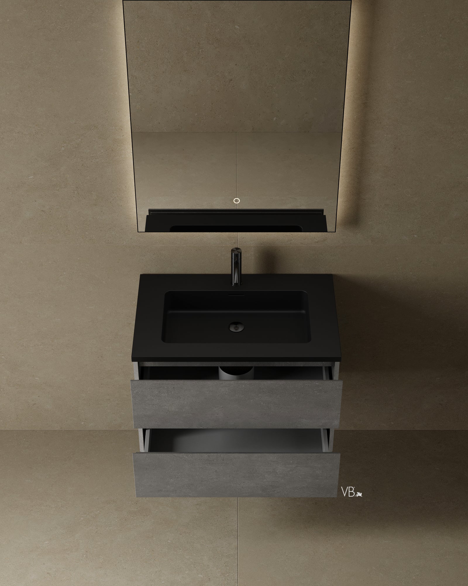 30" Wall Mounted Vanity With Black Countertop & Sink