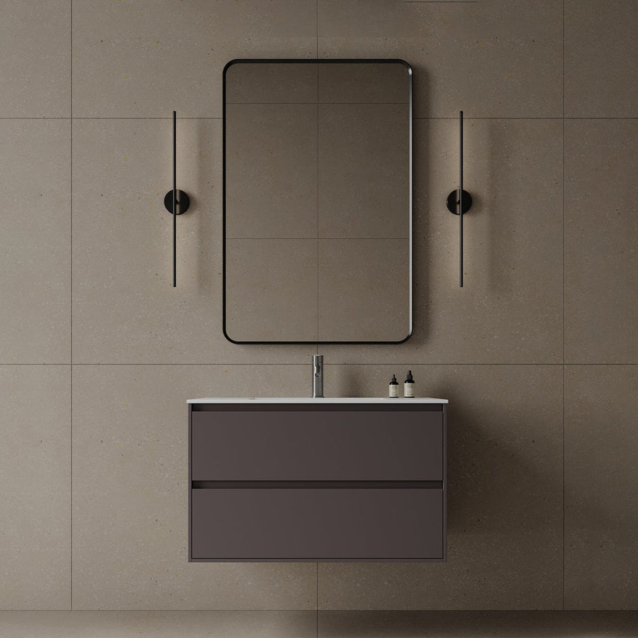 36" Wall-Mounted MDF Vanity with Solid Surface Countertop