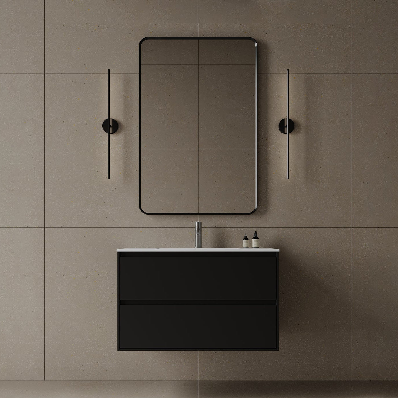 36" Wall-Mounted MDF Vanity with Solid Surface Countertop