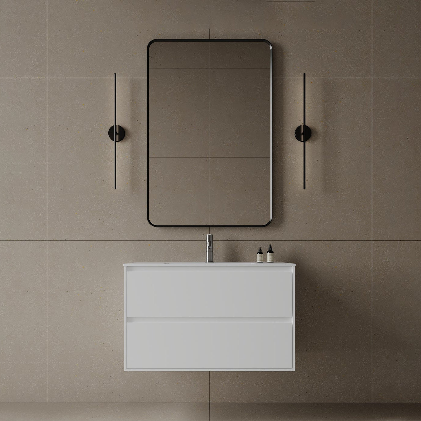 36" Wall-Mounted MDF Vanity with Solid Surface Countertop