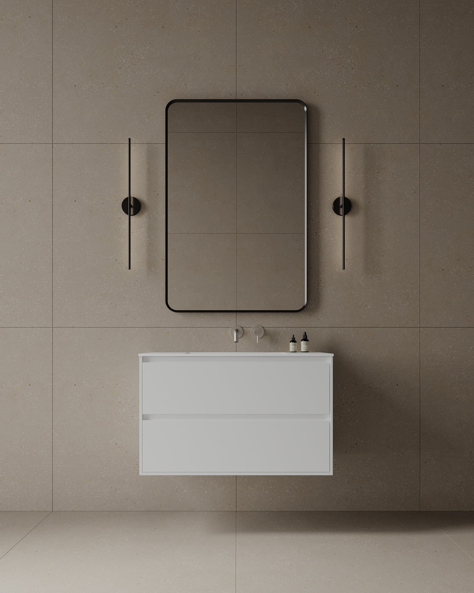 36" Wall-Mounted MDF Vanity with Solid Surface Countertop