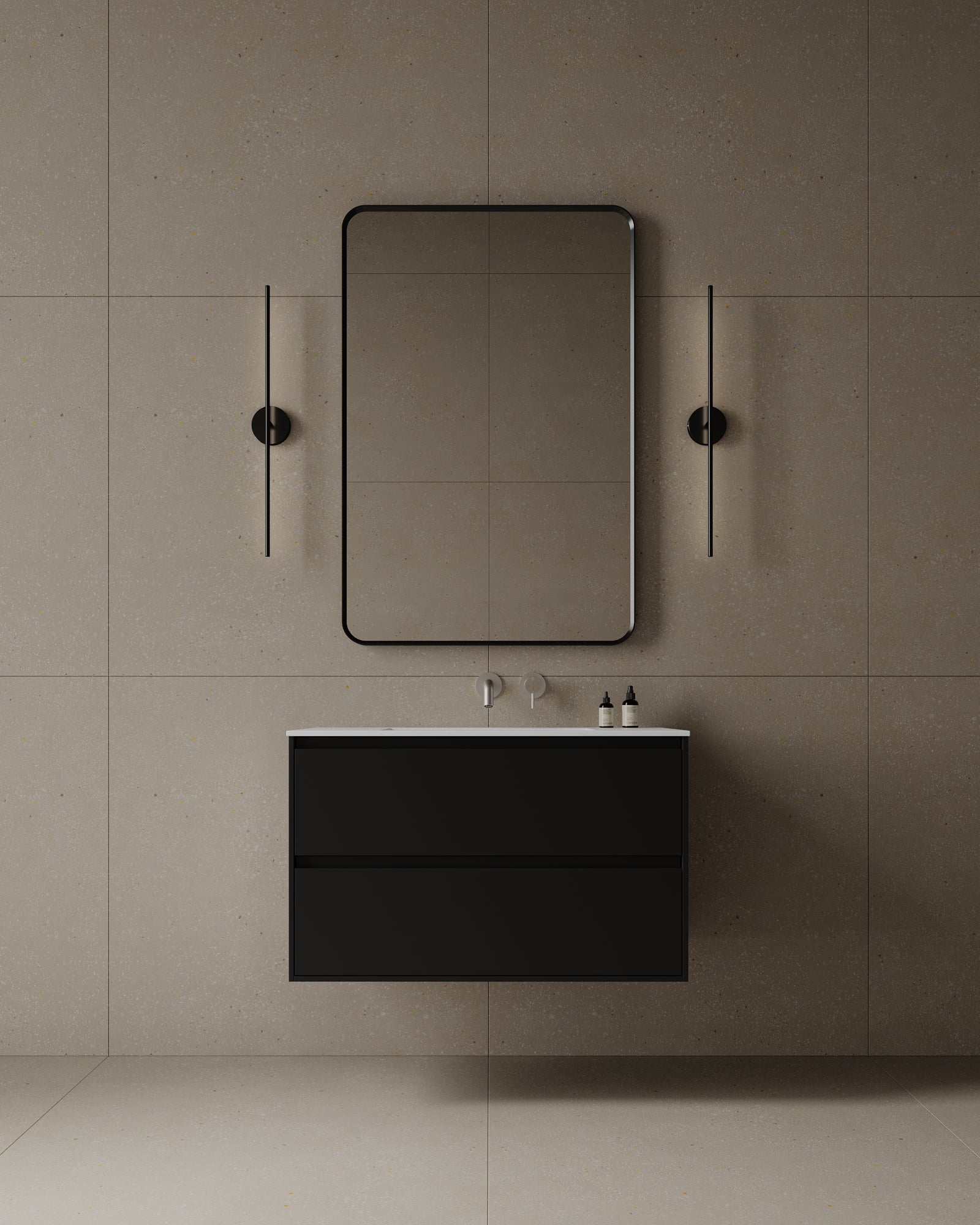 36" Wall-Mounted MDF Vanity with Solid Surface Countertop