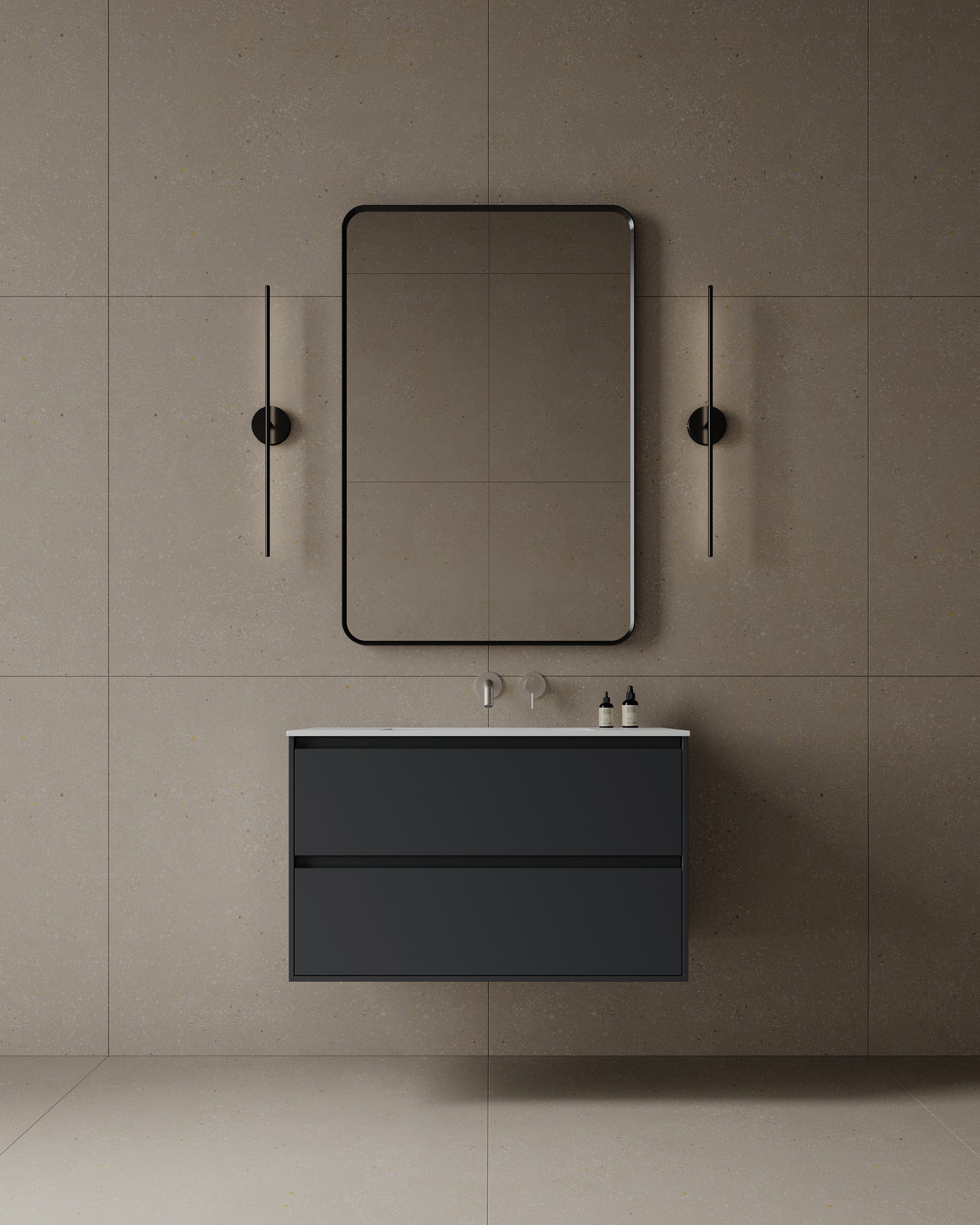 36" Wall-Mounted MDF Vanity with Solid Surface Countertop