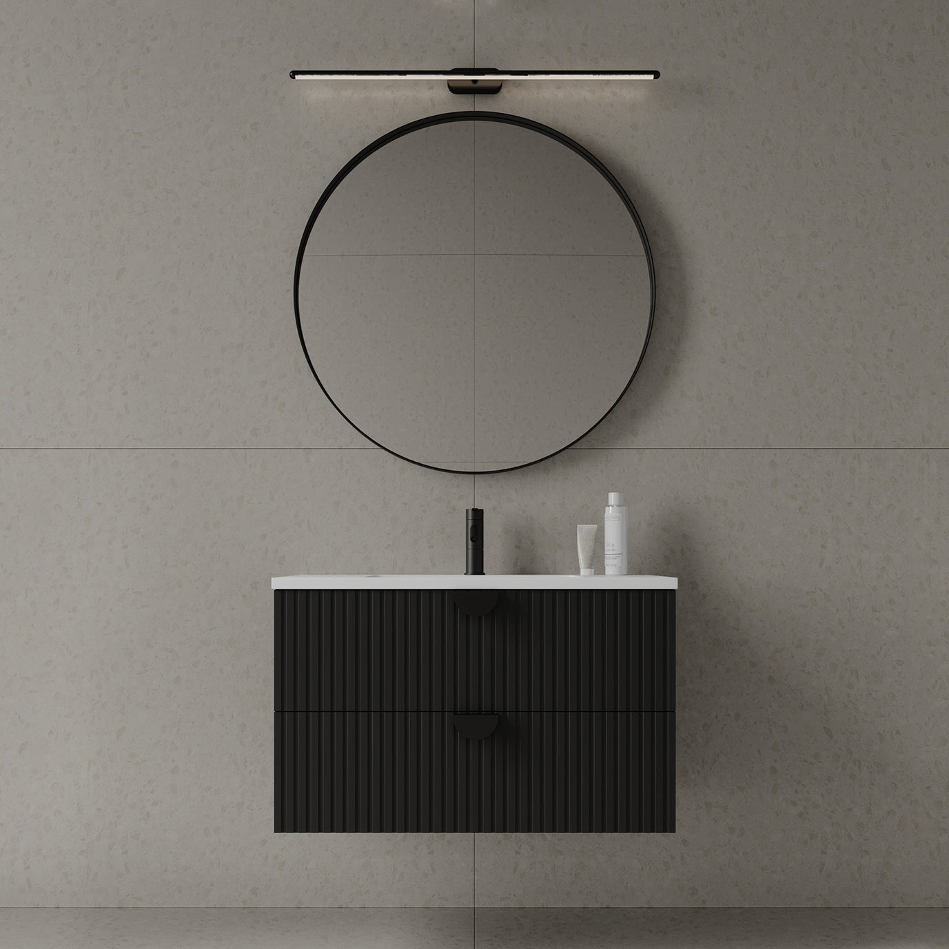 36" Wall-Mounted MDF Fluted Vanity With Acrylic Countertop