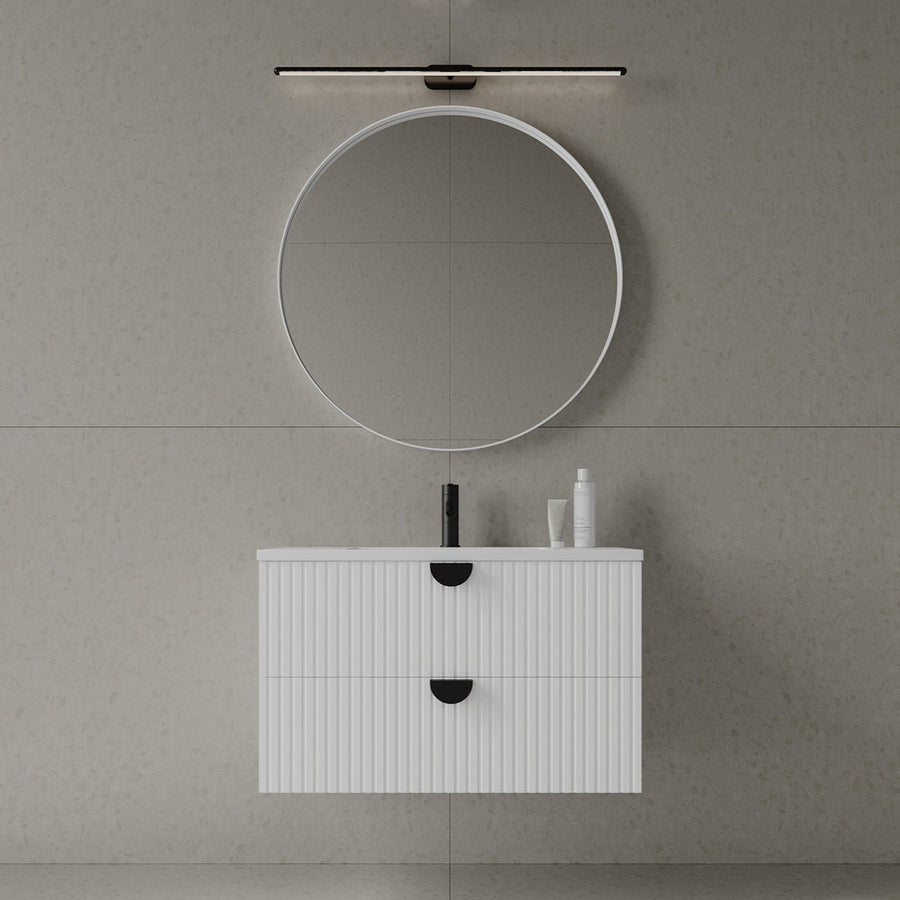 36" Wall-Mounted MDF Fluted Vanity With Acrylic Countertop