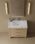 36" Freestanding Wood Veneer Vanity with Carrara Marble Countertop