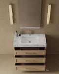 36" Freestanding Wood Veneer Vanity with Carrara Marble Countertop