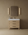 36" Freestanding Wood Veneer Vanity with Carrara Marble Countertop