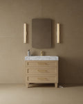 36" Freestanding Wood Veneer Vanity with Carrara Marble Countertop