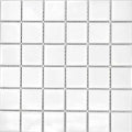 Soft satin sheen detail on Arctic White square porcelain mosaic for Cambridge feature areas