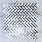 12x12 Arctic Mist Herringbone Marble Mosaic sheets ready for fast GTA delivery from TF Renovations warehouse