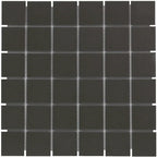 12x12 Obsidian Grid Satin Porcelain Mosaic Tile sheet with deep charcoal structured pattern – TF Renovations Mississauga