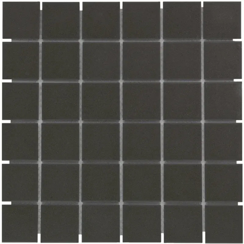 12x12 Obsidian Grid Satin Porcelain Mosaic Tile sheet with deep charcoal structured pattern – TF Renovations Mississauga