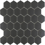 Subtle satin sheen detail on Midnight Hexagon mosaic tile for Guelph feature walls