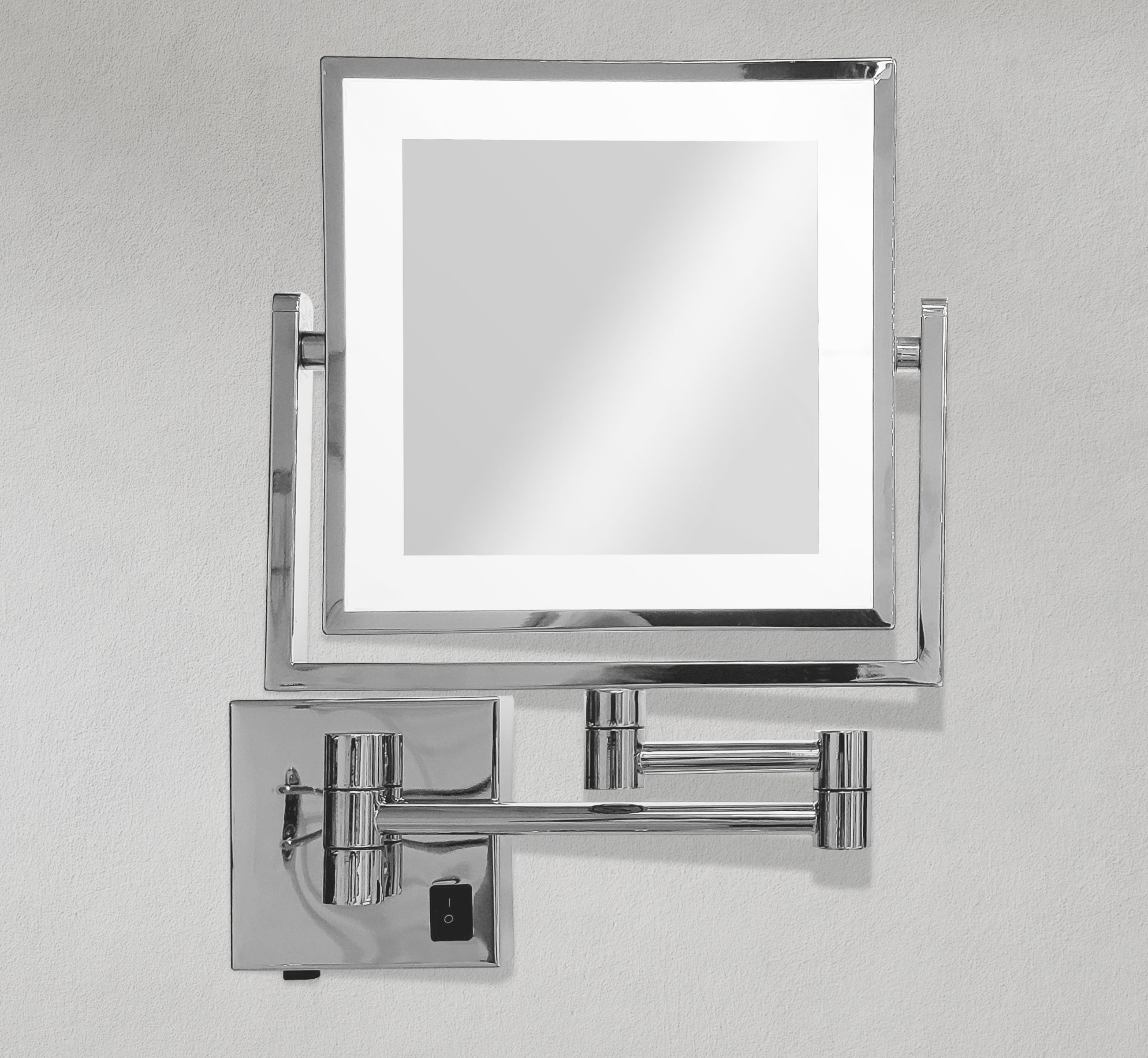 8" Square Revolving LED Vanity Makeup Mirror with 1x and 3x Magnification in Chrome