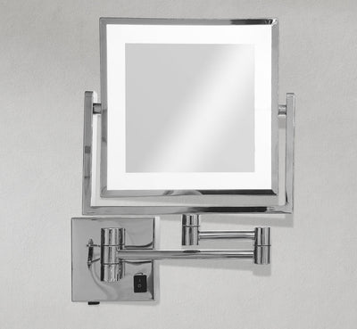 8" Square Revolving LED Vanity Makeup Mirror with 1x and 3x Magnification in Chrome