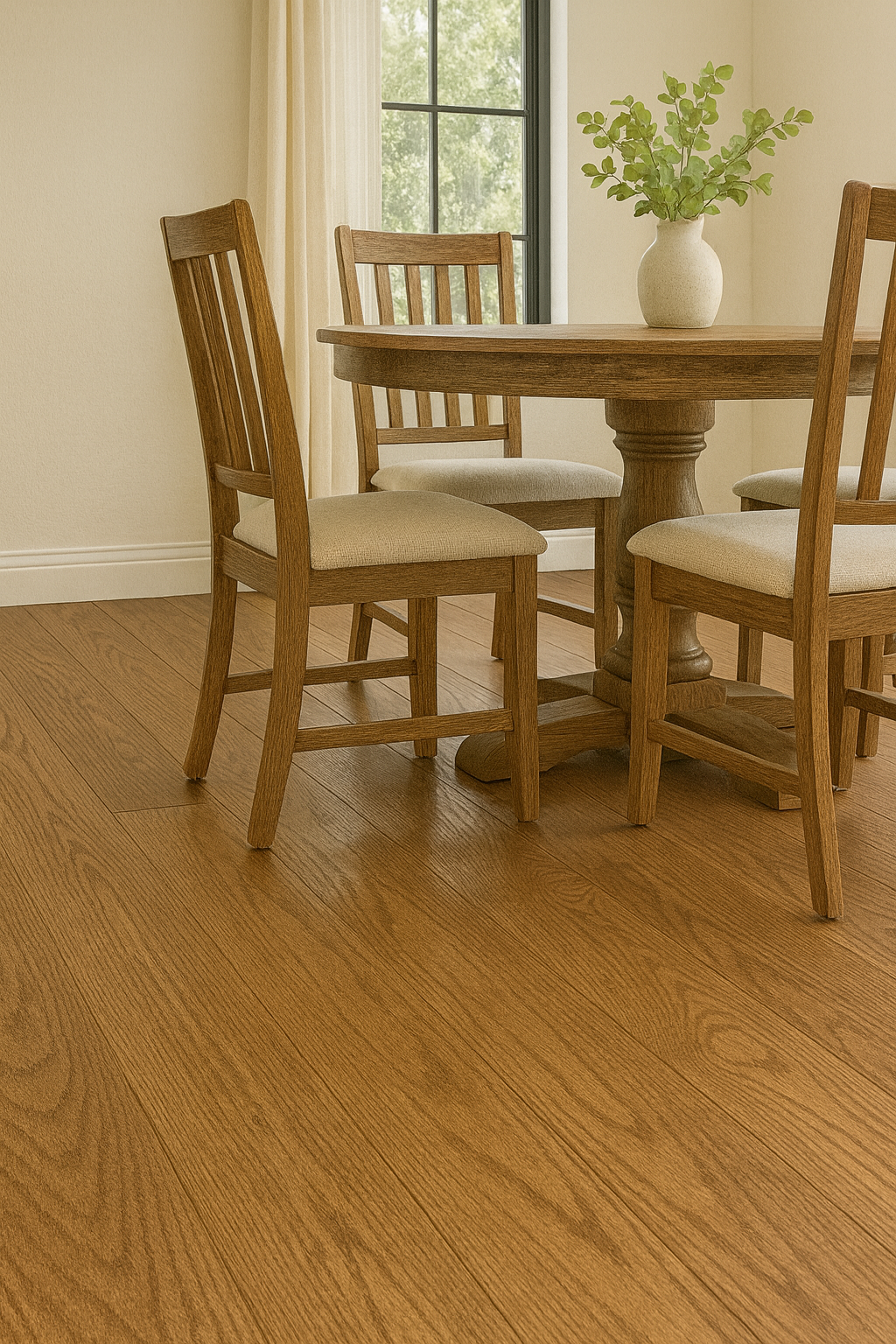 Golden Oak 3/4″ solid hardwood flooring in Milton welcoming dining room renovation