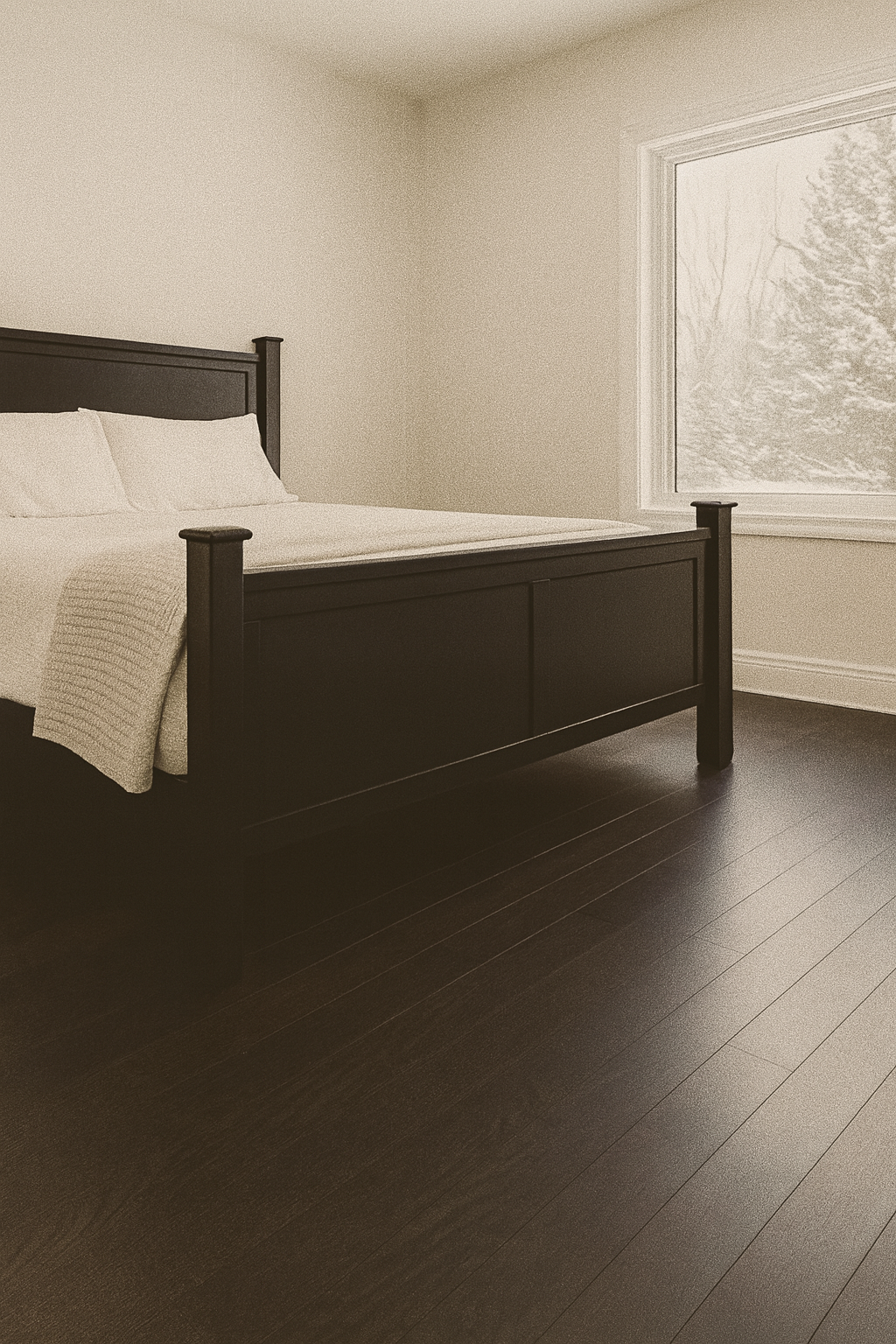 Midnight Espresso Oak 3/4″ solid hardwood flooring in Oakville upscale guest bedroom renovation