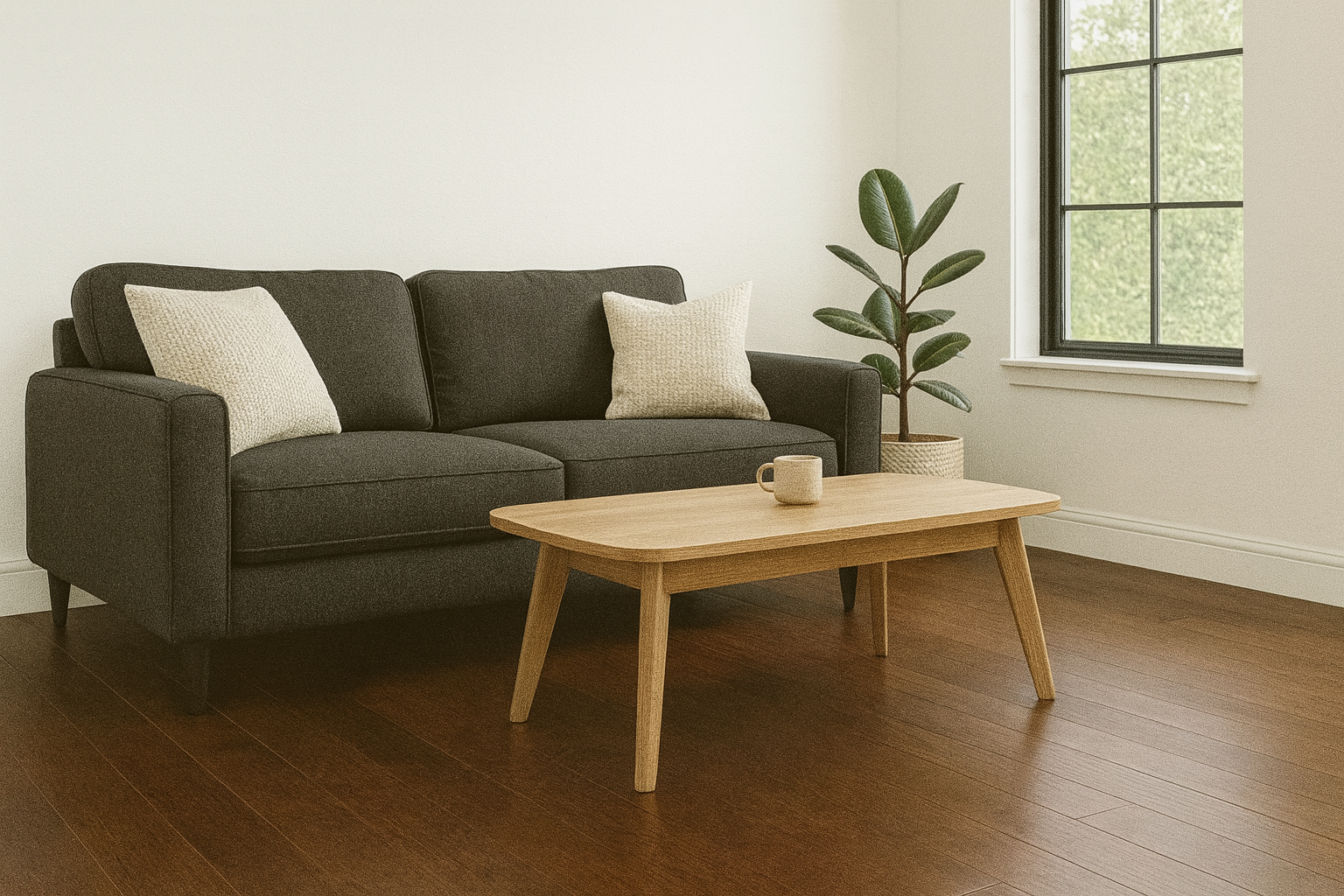 Mocha Walnut 3/4″ solid hardwood flooring in Oakville sophisticated living room renovation