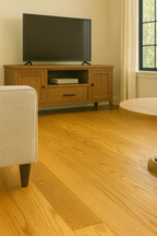 Natural Honey Oak 3/4″ solid hardwood flooring in Oakville bright living room renovation